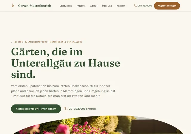 Startseite der Demo Garten-Musterbetrieb, Garten- und Landschaftsbau