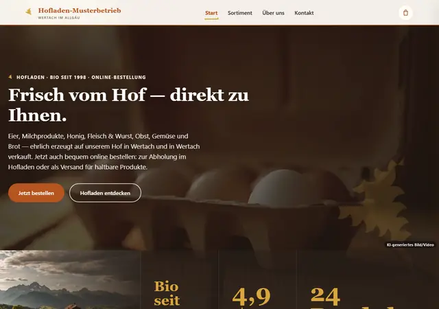 Startseite der Demo Hofladen-Musterbetrieb mit Online-Shop