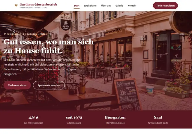 Startseite der Demo Gasthaus-Musterbetrieb, Wirtshaus & Biergarten