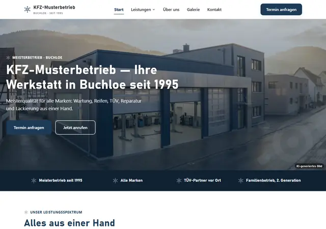Startseite der Demo KFZ-Musterbetrieb, Kfz-Werkstatt Buchloe